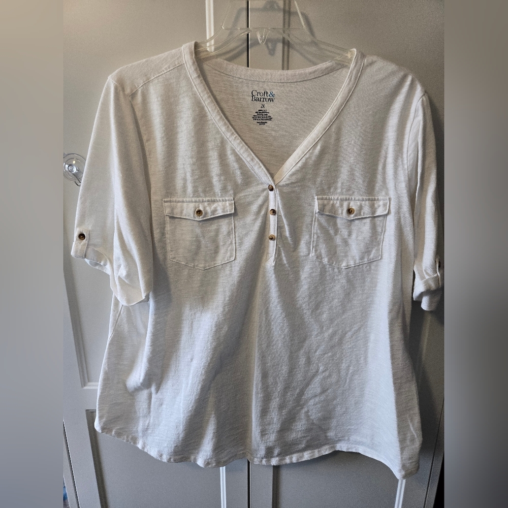 Croft & Barrow White V-Neck Blouse Sz 2X